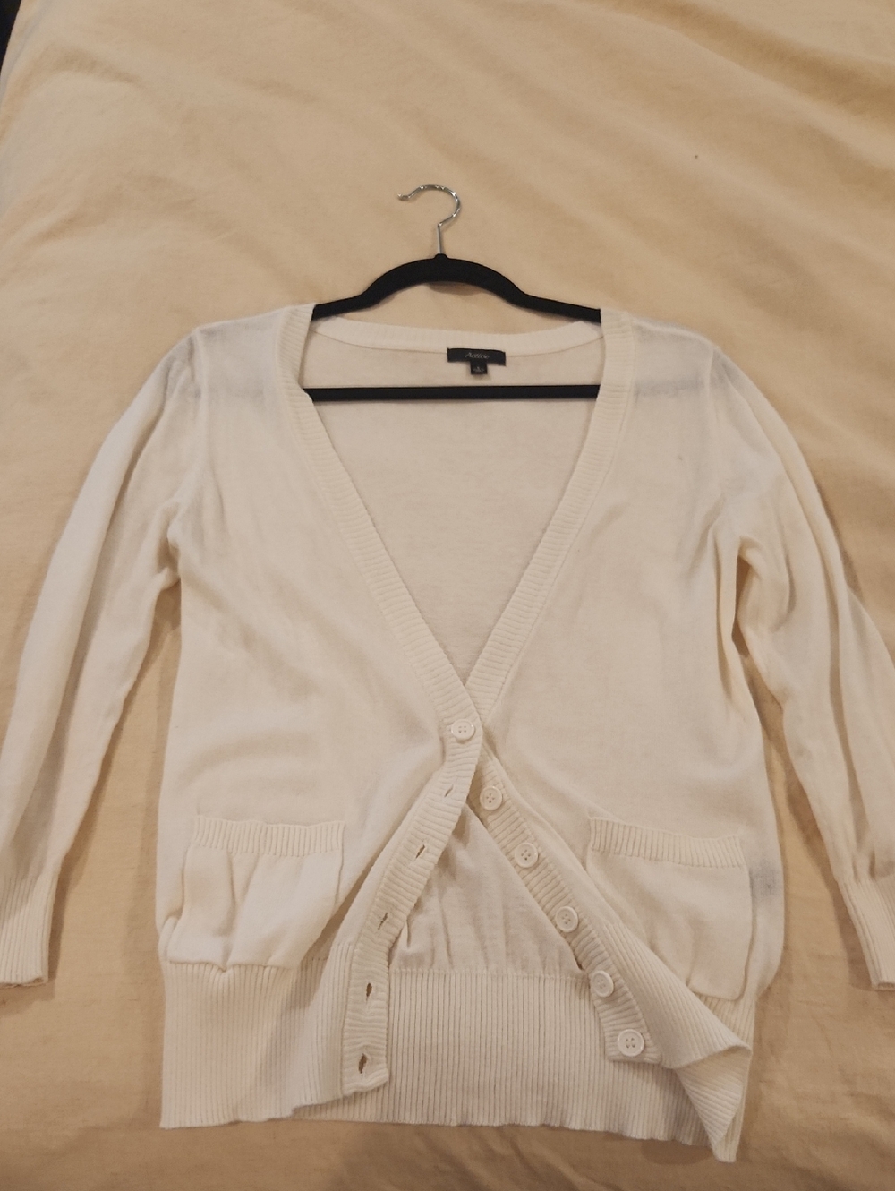 Active Basic Cream V-Neck Button Front Cardigan